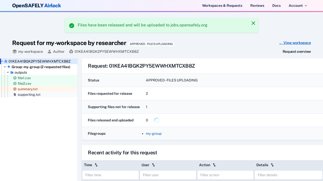 Request approved, upload in progress